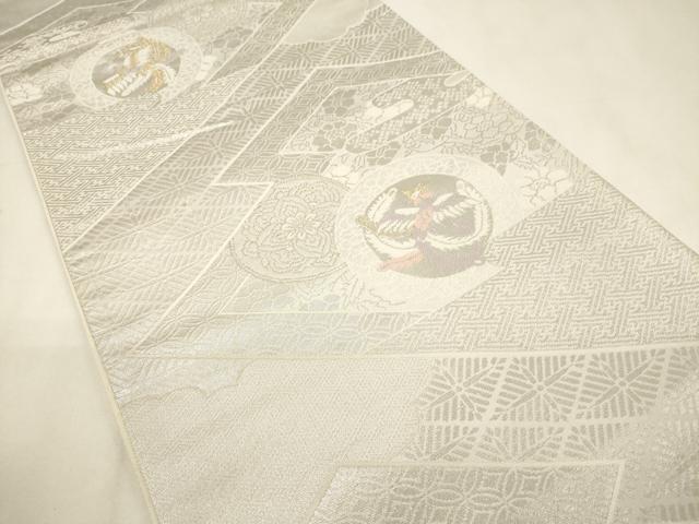 平和屋着物◎六通柄袋帯 松皮菱鳳凰花丸文 金銀糸 正絹 逸品 CABF0106ak