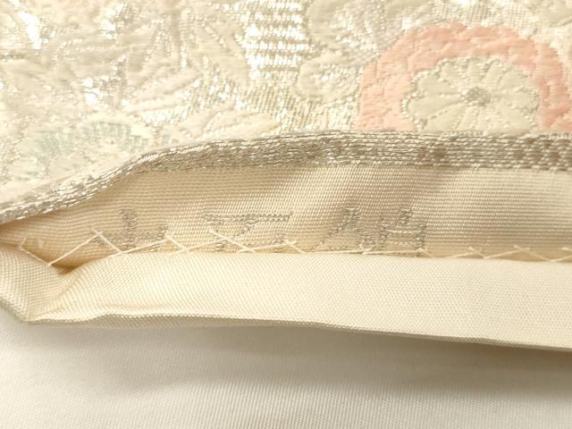 平和屋着物◎六通柄袋帯 唐織 九百錦 御所車花鳥文 銀糸 正絹 逸品 CABF0139ak