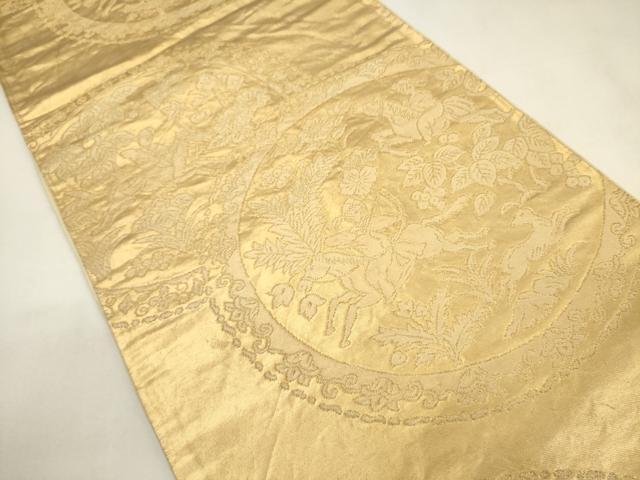 平和屋着物◎六通柄袋帯 狩猟花丸文 金糸 正絹 逸品 CABF0144ak
