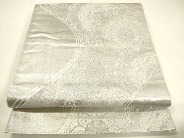 平和屋着物◎六通柄袋帯 道長草花文 銀糸 正絹 逸品 CABF0149ak