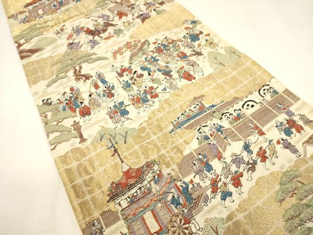 平和屋着物◎六通柄袋帯 唐織 人物風景文 金糸 正絹 逸品 CABF0164ak