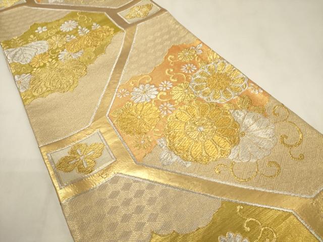 平和屋着物◎六通柄袋帯 唐織 雲取り蜀江花文 金銀糸 正絹 逸品 CABF0180ak