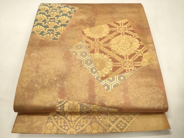 平和屋着物◎六通柄袋帯 色紙重ね吉祥花文 金糸 引箔 正絹 逸品 CABF0189ak