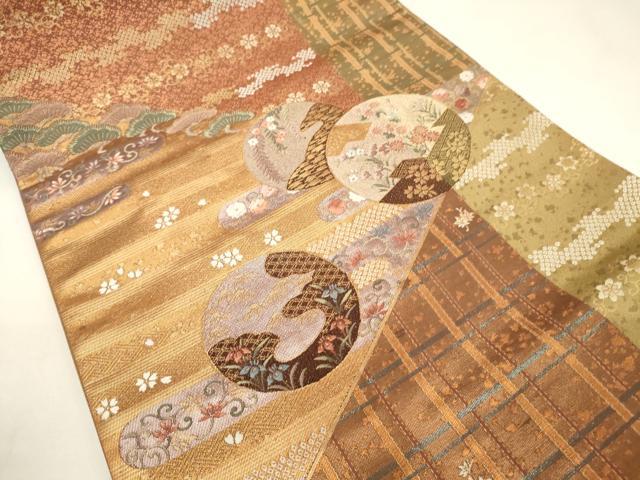 平和屋着物◎両面 六通柄袋帯 唐織 吉祥花丸文 金糸 引箔 正絹 逸品 CABF0193ak