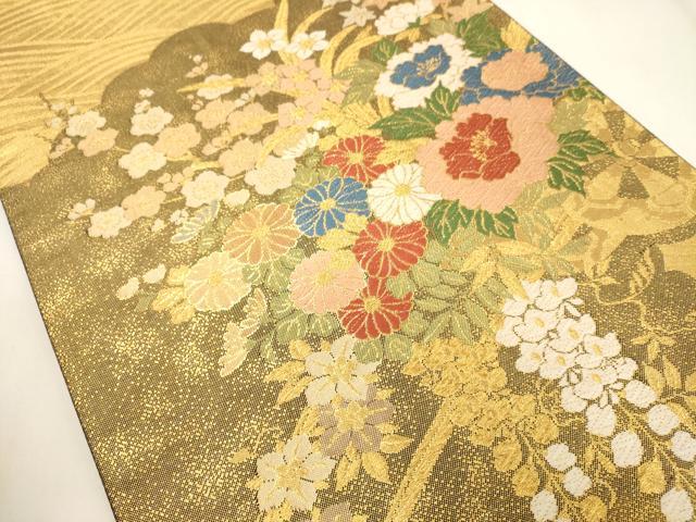平和屋着物◎六通柄袋帯 唐織 立波花車文 金糸 正絹 逸品 CABF0204ak