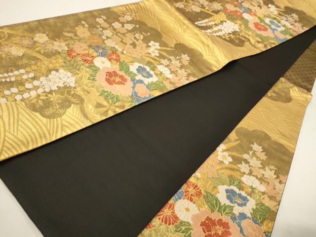 平和屋着物◎六通柄袋帯 唐織 立波花車文 金糸 正絹 逸品 CABF0204ak