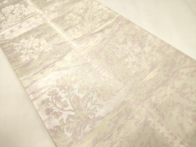 平和屋着物◎六通柄袋帯 市松草花文 引箔 正絹 逸品 CABF0207ak