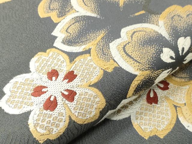 平和屋着物●六通柄袋帯 唐織 舞桜文 金糸 正絹 逸品 CABF0326ak