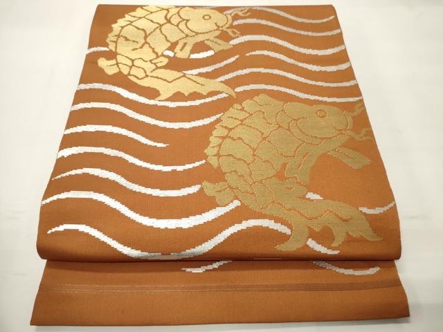 平和屋着物●六通柄 本袋帯 荒磯 金銀糸 正絹 逸品 CABF0340ak