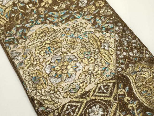 平和屋着物●半幅帯 総刺繍 草花文 金銀糸 正絹 逸品 CABF0354ak