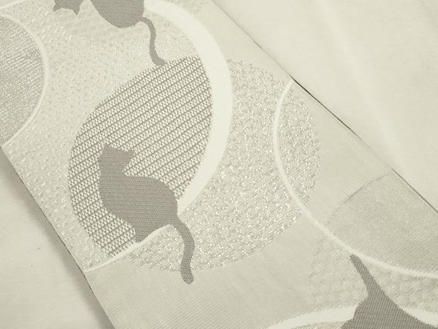 平和屋着物●半幅帯 猫/ねこ 銀糸 CABF0375ak