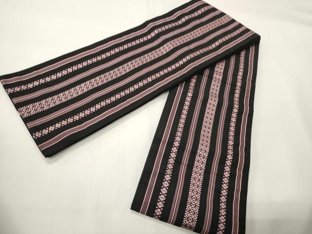 平和屋着物●本場筑前博多織 半幅帯 献上柄 黒地 証紙付き 正絹 逸品 CABF0391ak
