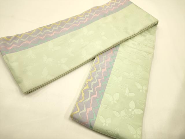 平和屋着物●本場筑前博多織 両面 半幅帯 舞蝶間道/献上柄 正絹 逸品 CABF0397ak