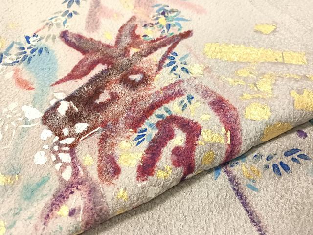 平和屋着物▼訪問着 手描き 螺鈿 水深魚極楽林茂鳥 帰知 金銀彩 正絹 逸品 CABF0417vp