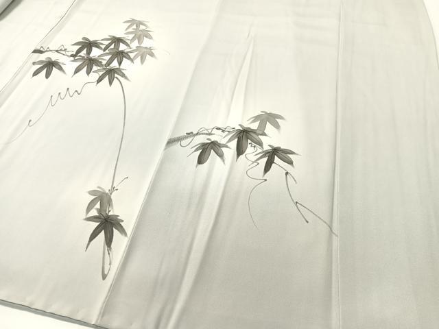 平和屋着物▼訪問着 一峯 手描き 蔦の葉文 暈し染め 反端付き 正絹 逸品 CABF0471vp