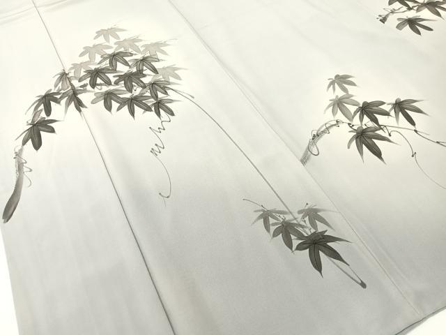 平和屋着物▼訪問着 一峯 手描き 蔦の葉文 暈し染め 反端付き 正絹 逸品 CABF0471vp