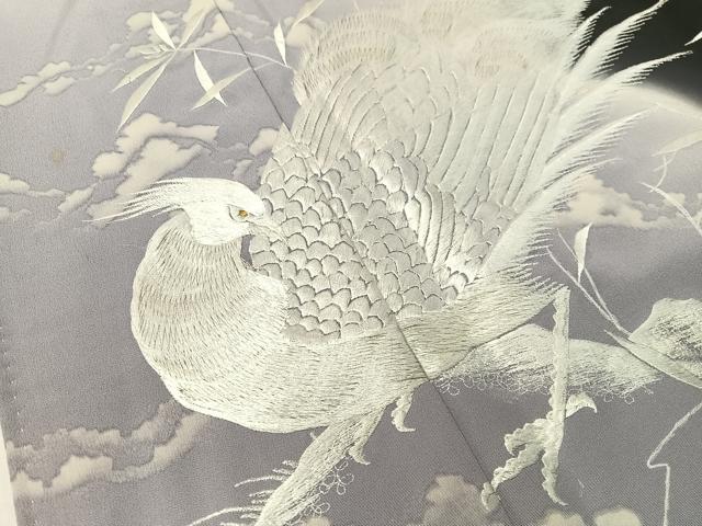 平和屋着物▼豪華黒留袖 総刺繍 双鳥花文 暈し染め 金糸 正絹 逸品 CABF0484vp