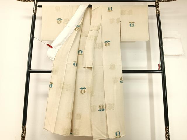 平和屋着物▼上質な小紋 単衣 地紋起こし 遠州椿 正絹 逸品 CABF0487vp