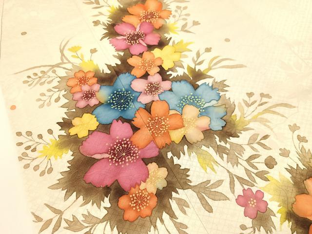 平和屋着物▼訪問着 手描き 草花文 三越扱い 正絹 逸品 CABF0513vp