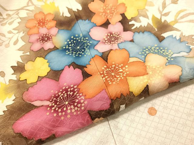 平和屋着物▼訪問着 手描き 草花文 三越扱い 正絹 逸品 CABF0513vp