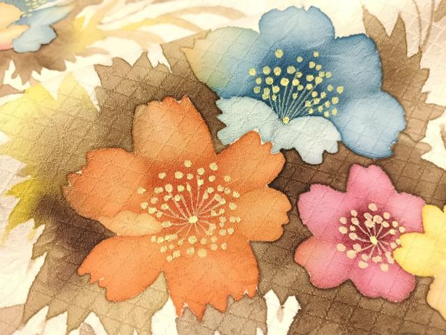平和屋着物▼訪問着 手描き 草花文 三越扱い 正絹 逸品 CABF0513vp