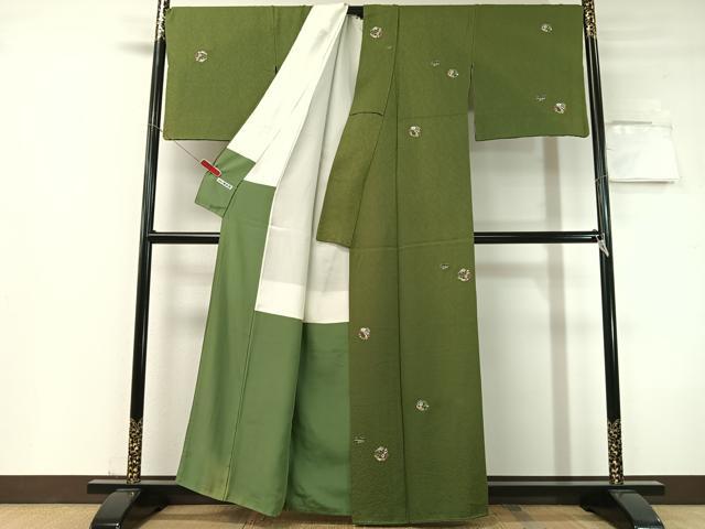 平和屋着物▼上質な小紋 総刺繍 檜扇花丸文 金糸 正絹 逸品 CABF0578vp