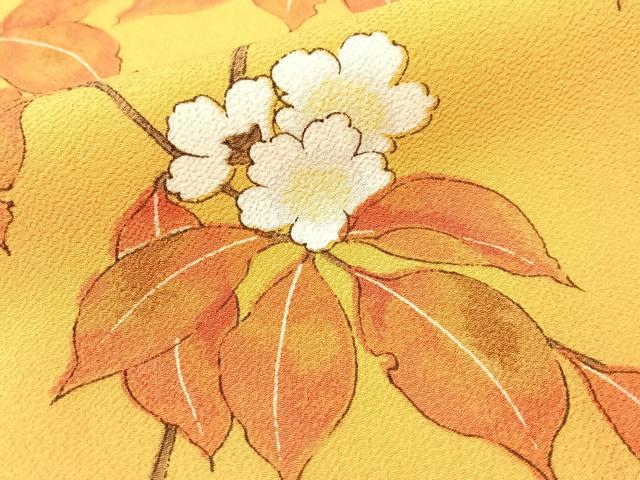 平和屋着物▼上質な小紋 手描き 枝花文 鬼しぼ縮緬 正絹 逸品 CABF0603vp