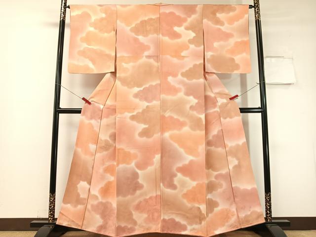 平和屋着物▼上質な小紋 地紋起こし 雲取り花文 暈し染め 正絹 逸品 CABF0677vp