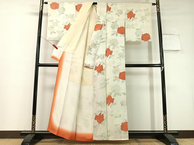 平和屋着物▼上質な小紋 地紋起こし 草花文 正絹 逸品 CABF0678vp