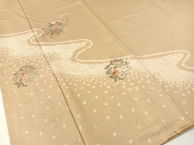 平和屋着物▼中国三大刺繍 スワトウ刺繍 総刺繍 訪問着 絞り 花丸文 銀糸 正絹 逸品 CABF0705vp