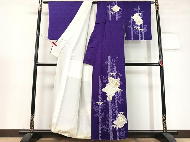平和屋着物▼訪問着 駒刺繍 絞り 松皮菱笹花文 金彩 正絹 逸品 CABF0709vp