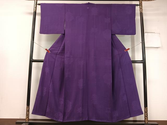 平和屋着物▼上質な色無地 吉祥地紋 葡萄色 正絹 逸品 CABF0722vp