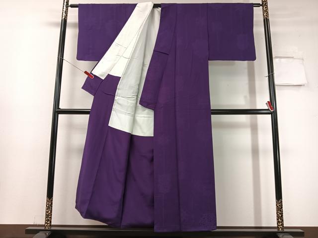 平和屋着物▼上質な色無地 吉祥地紋 葡萄色 正絹 逸品 CABF0722vp