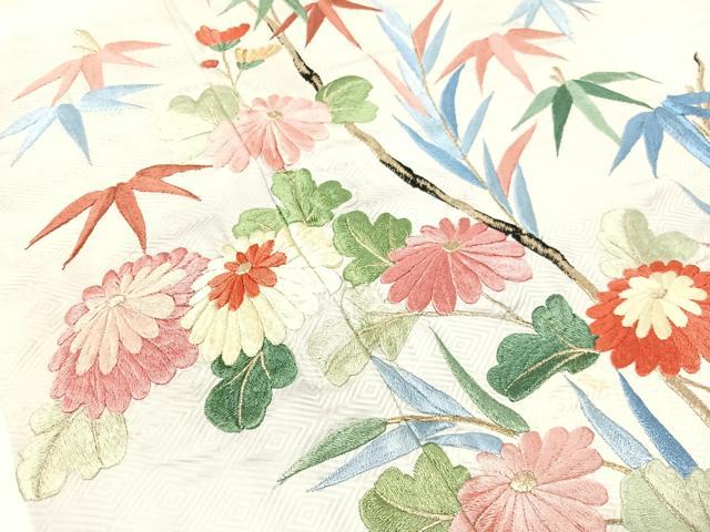 平和屋着物▼訪問着 総刺繍 笹丈菊文 暈し染め 金糸 正絹 逸品 CABF0740vp