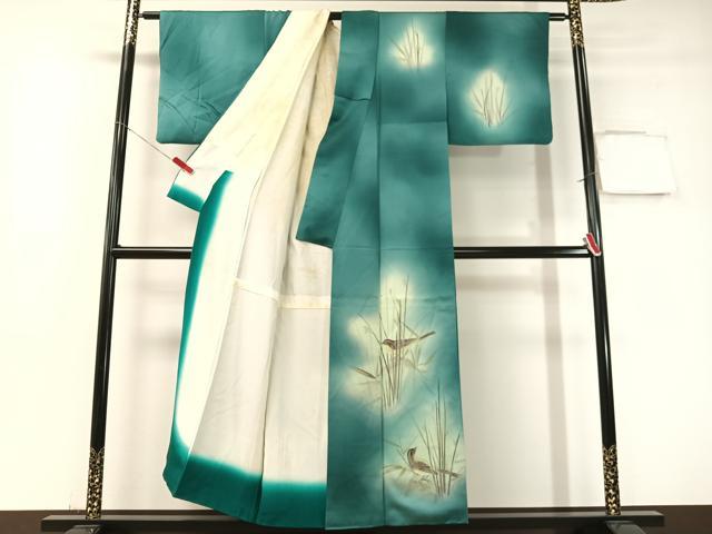 平和屋着物▼訪問着 手描き 休み鳥 暈し染め 正絹 逸品 CABF0750vp
