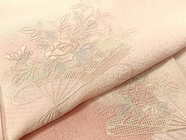 平和屋着物▼中国三大刺繍 スワトウ刺繍 総刺繍 立波扇面花文 暈し染め 訪問着 正絹 逸品 CABF0760vp