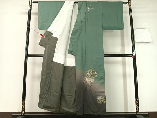 平和屋着物▼訪問着 総刺繍 東海道五十三次 暈し染め 正絹 逸品 CABF0763vp