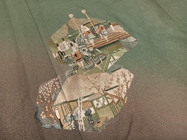平和屋着物▼訪問着 総刺繍 東海道五十三次 暈し染め 正絹 逸品 CABF0763vp