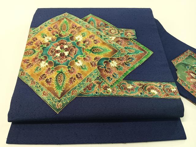 平和屋着物●九寸名古屋帯 ひげ紬 更紗菱文 金彩 正絹 逸品 CABF0774vp