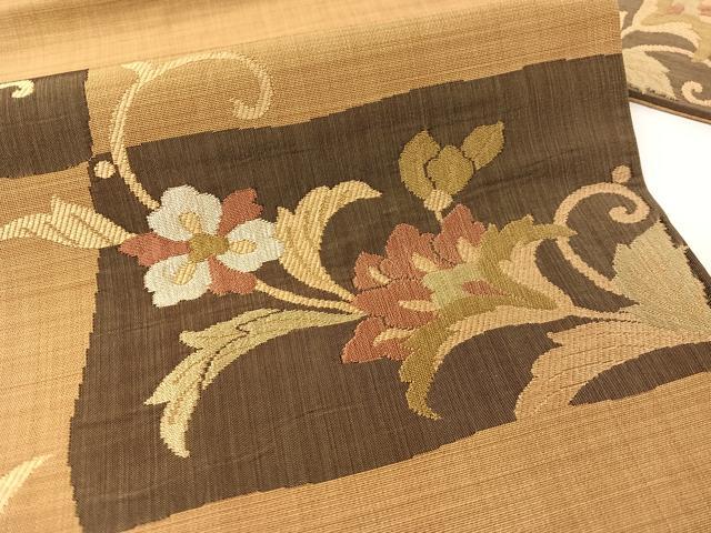 平和屋着物●九寸名古屋帯 更紗唐草文 正絹 逸品 CABF0780vp