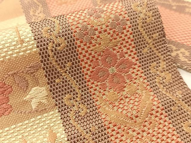 平和屋着物●本場筑前博多織 八寸名古屋帯 市松織 更紗横段文 正絹 逸品 CABF0788vp