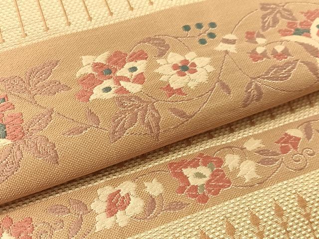 平和屋着物●本場筑前博多織 八寸名古屋帯 市松織 更紗横段文 正絹 逸品 CABF0788vp