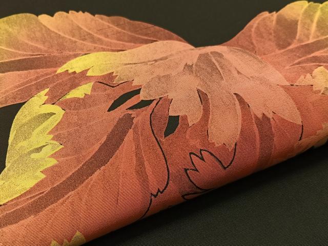 平和屋着物●塩瀬 九寸名古屋帯 作家物 手描き ろうけつ染め 枝花文 黒地 正絹 逸品 CABF0791vp