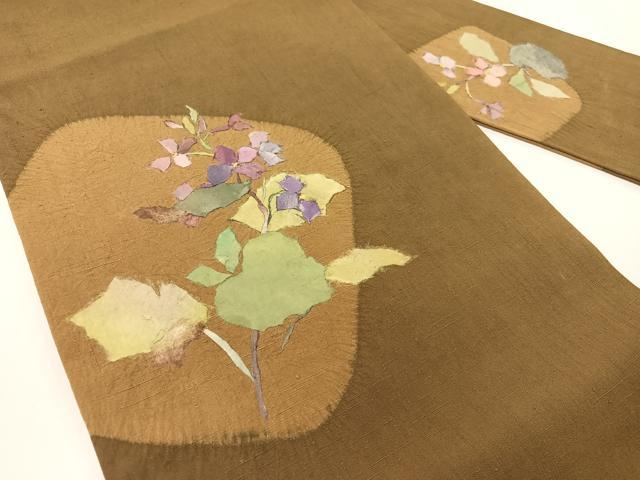 平和屋着物●九寸名古屋帯 紬地 絞り 和紙 草花文 正絹 逸品 CABF0794vp