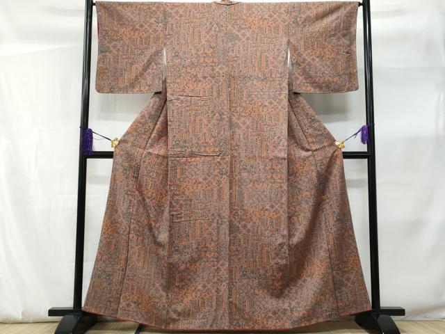 平和屋着物■上質な小紋 紬地 吉祥更紗花文 正絹 逸品 CABF0856fb