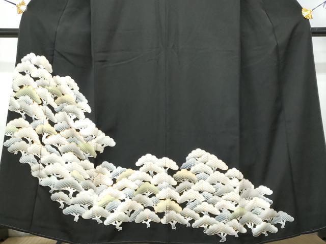 平和屋着物■豪華黒留袖 駒刺繍 枝松文 金彩 正絹 逸品 CABF0879fb