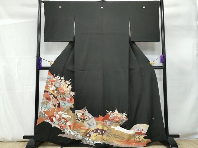平和屋着物■豪華黒留袖 作家物 刺繍 地紙花車文 金彩 正絹 逸品 CABF0880fb