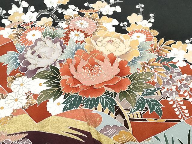 平和屋着物■豪華黒留袖 作家物 刺繍 地紙花車文 金彩 正絹 逸品 CABF0880fb