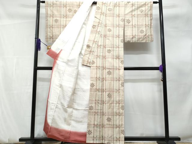 平和屋着物■上質な紬 格子舞花文 正絹 逸品 CABF0899fb