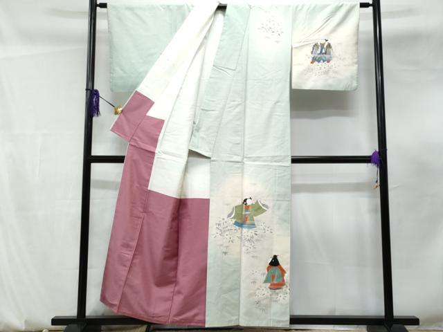 平和屋着物■訪問着 作家物 紬地 霞童子草花文 金彩 正絹 逸品 CABF0910fb